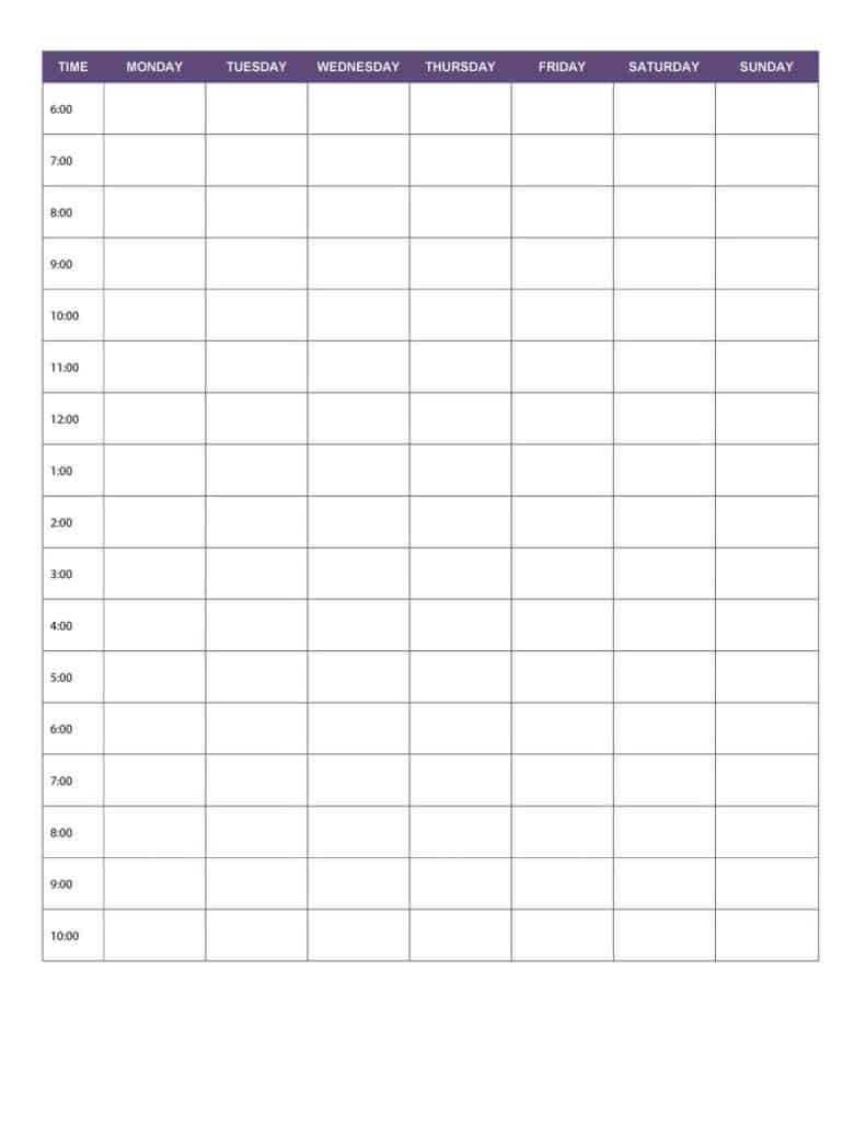 Family Schedule Chart Template Daily Routine Planner Inside Blank Workout Schedule Template