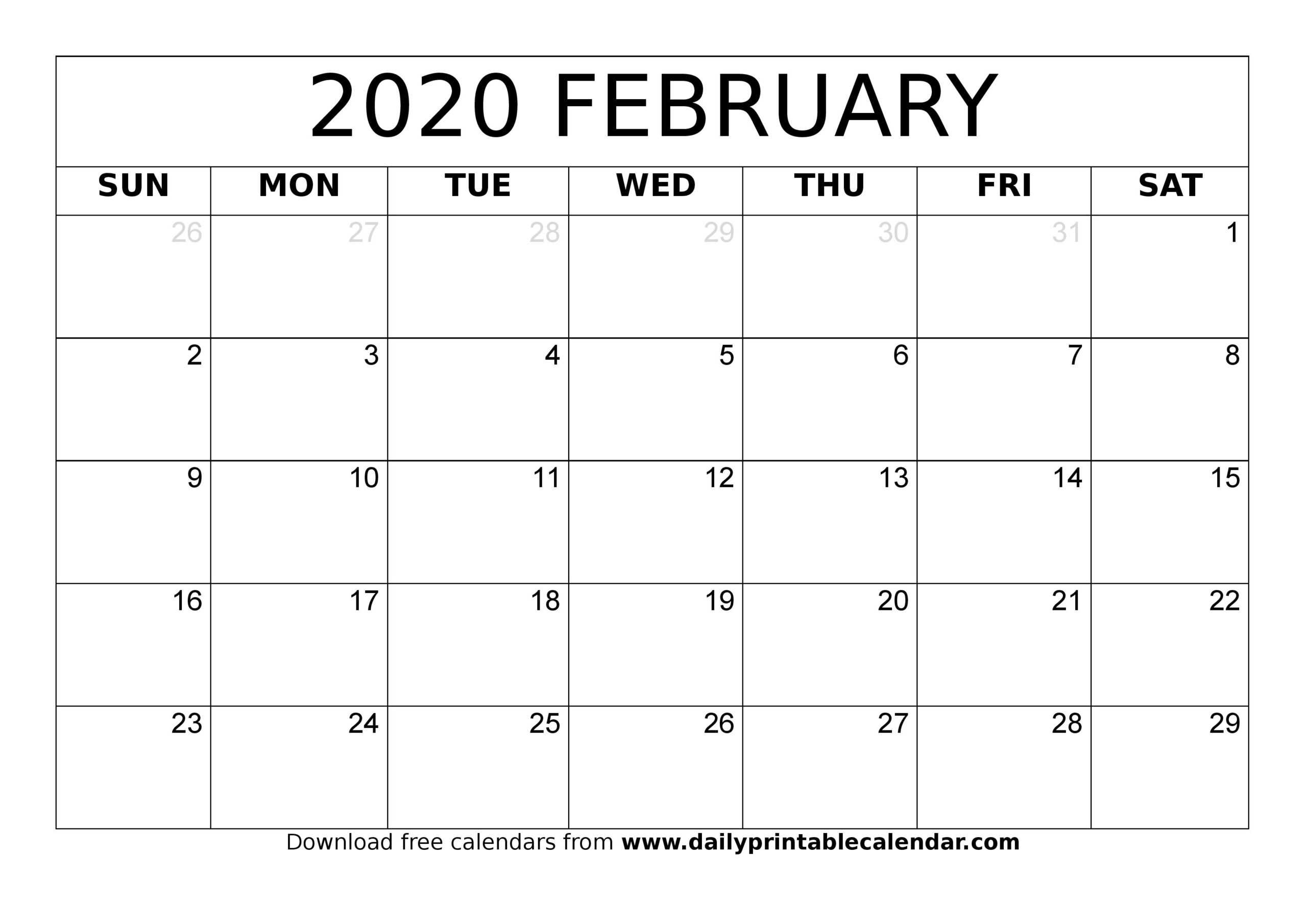 February 2020 Calendar Printable – Blank Templates – 2020 With Regard To Blank Activity Calendar Template