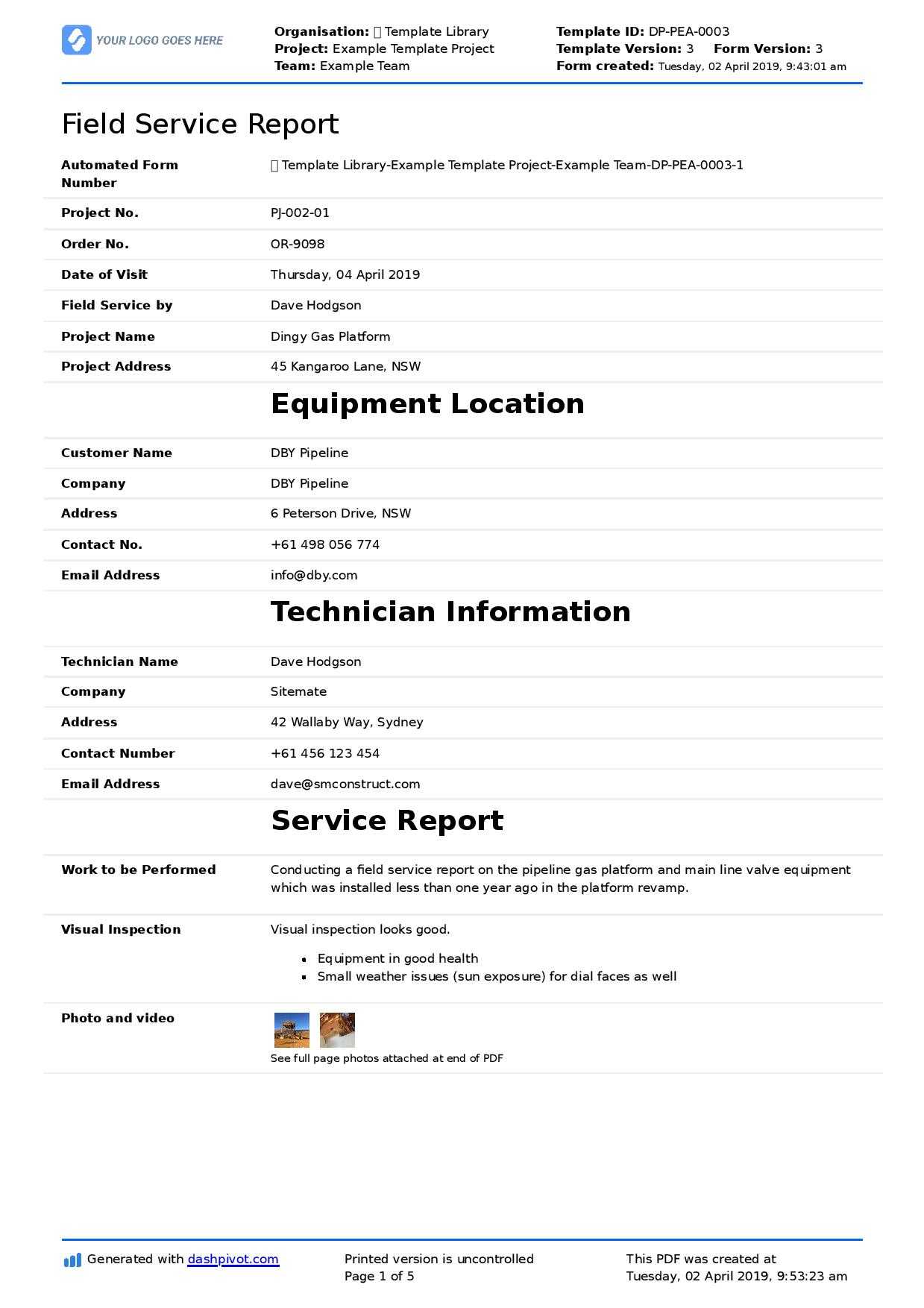 Field Service Report Template (Better Format Than Word Regarding Technical Service Report Template