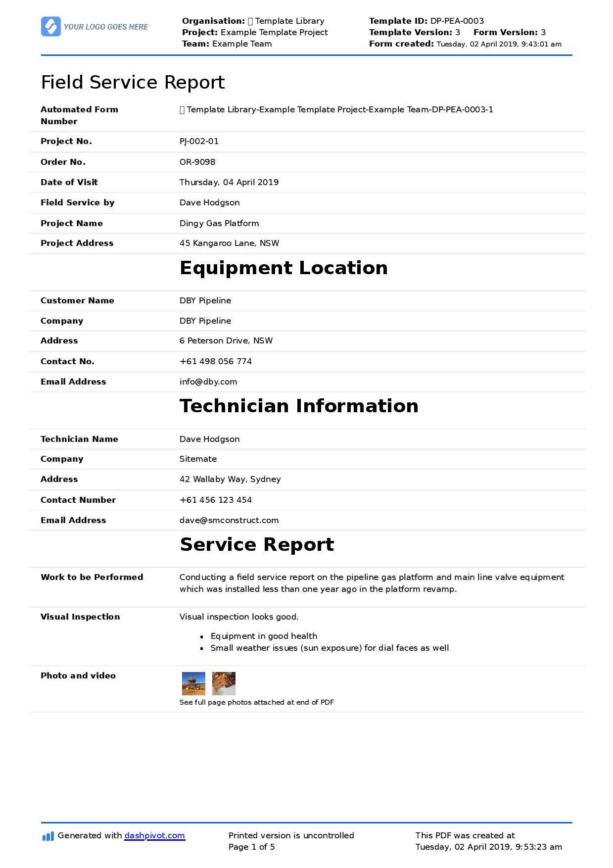 Field Service Report Template (Better Format Than Word Regarding Word Document Report Templates