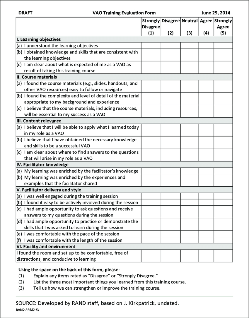 Figure F.1 Proposed Training Evaluation Form, Page 1 Pertaining To Training Evaluation Report Template