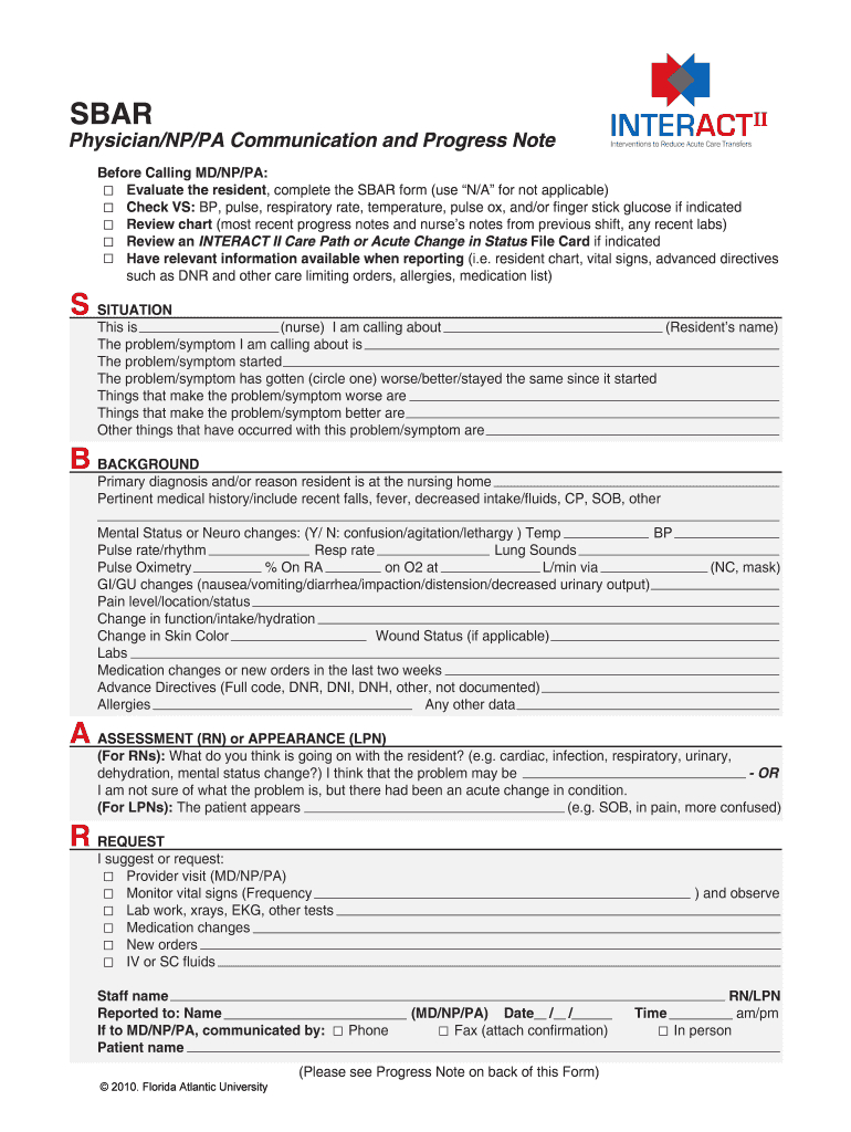 Fillable Sbar Template For Nurses – Fill Online, Printable Within Sbar Template Word