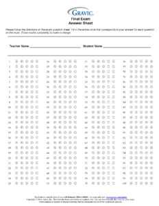 Final Exam 100 Question Test Answer Sheet · Remark Software for Blank Answer Sheet Template 1 100