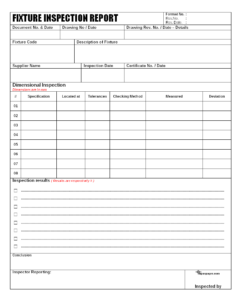 Fixture Inspection Documentation For Engineering - within Engineering Inspection Report Template