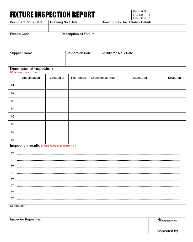 Fixture Inspection Documentation For Engineering - Within Engineering Inspection Report Template