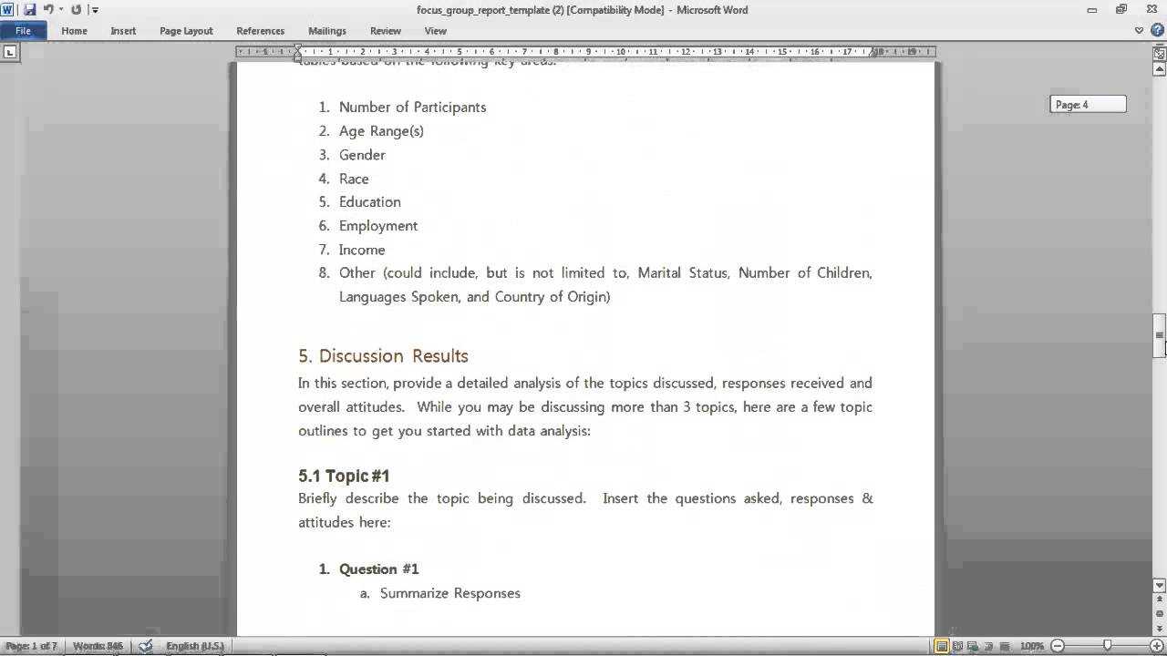 Focus Group Report Template In Focus Group Discussion Report Template