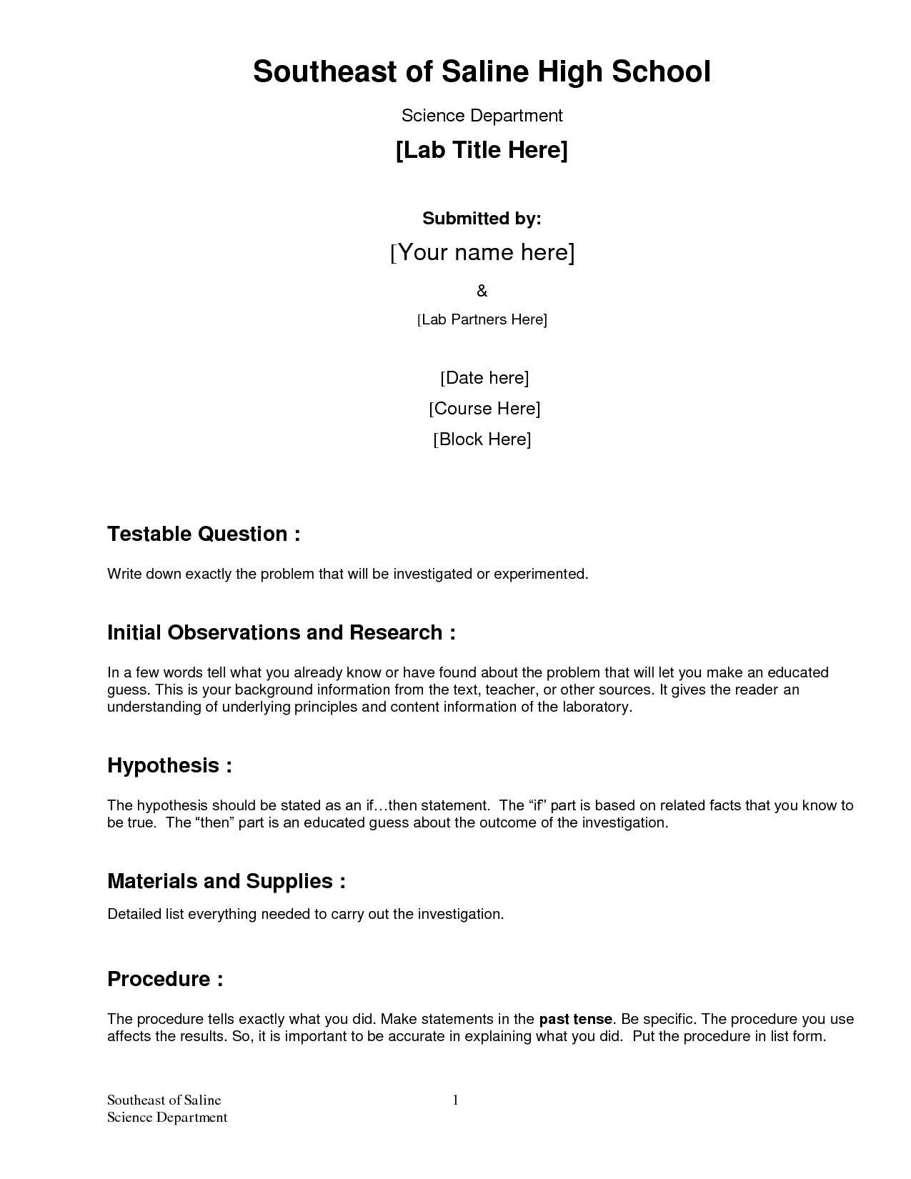 Formal Lab Report Template : Biological Science Picture Throughout Science Experiment Report Template