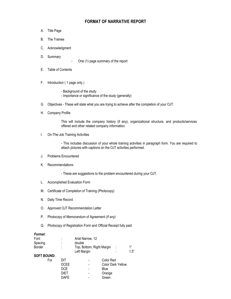 Format Of Narrative Report Inside Training Report Template Format