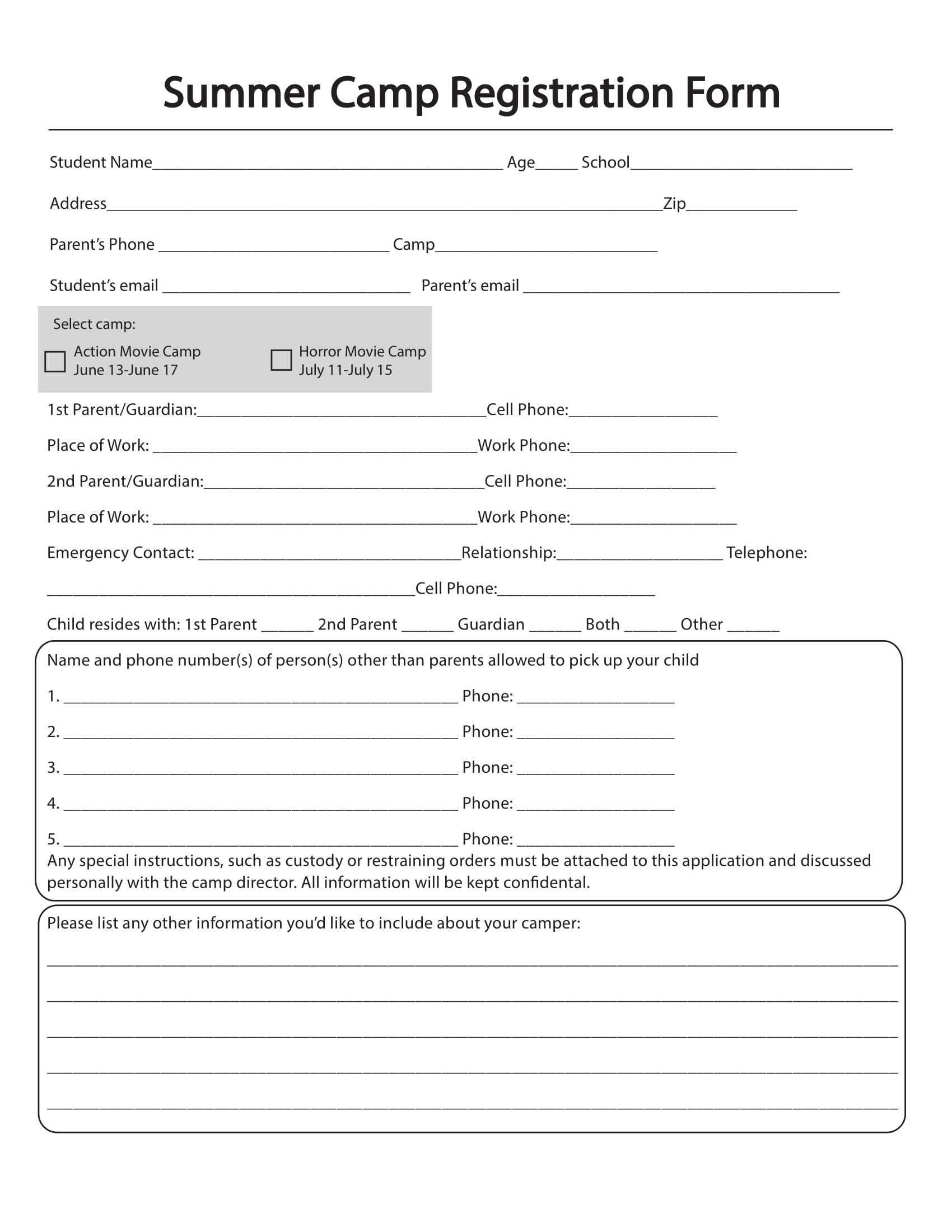 Free 11+ Printable Summer Camp Registration Forms In Pdf Regarding Camp Registration Form Template Word