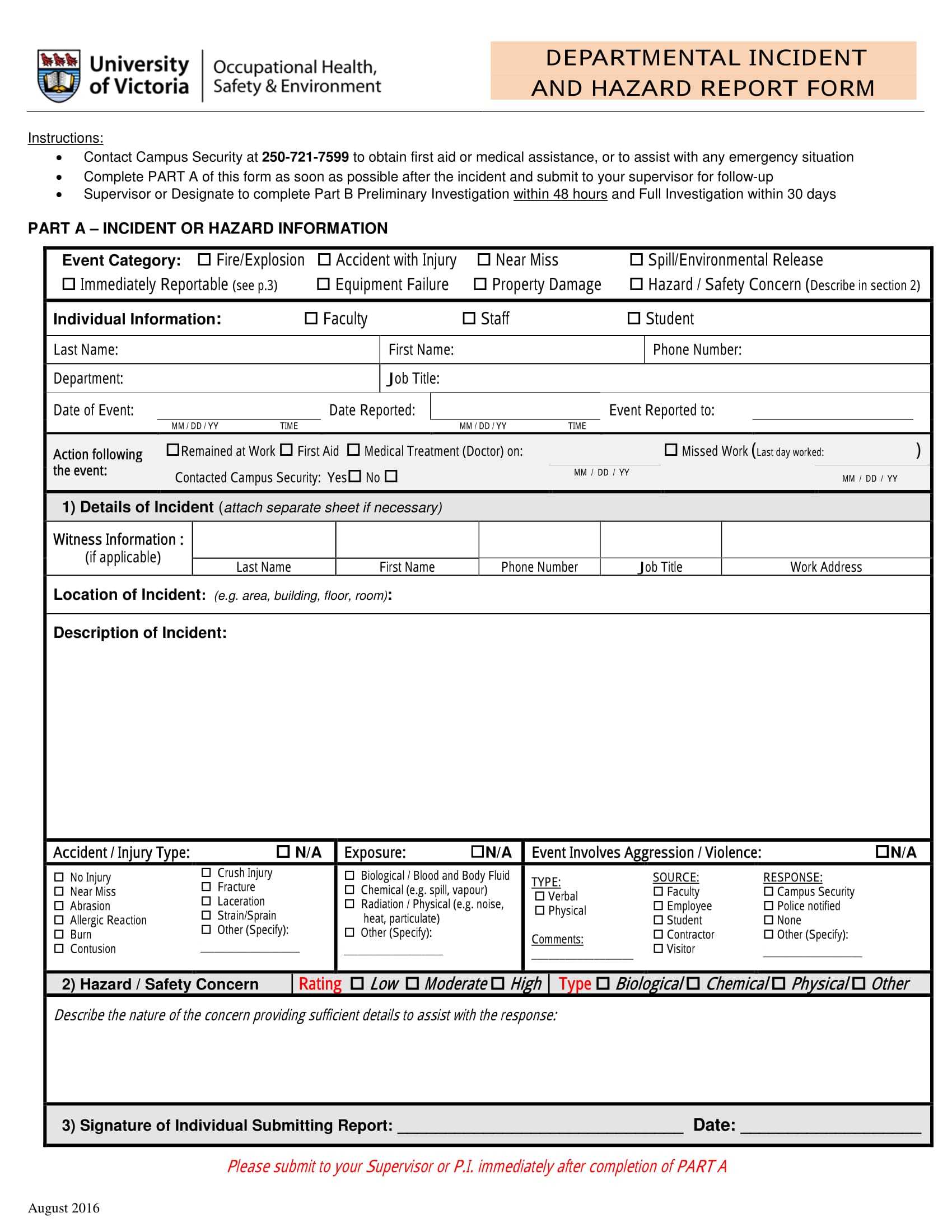 Free 13+ Hazard Report Forms In Ms Word | Pdf Within Incident Hazard Report Form Template