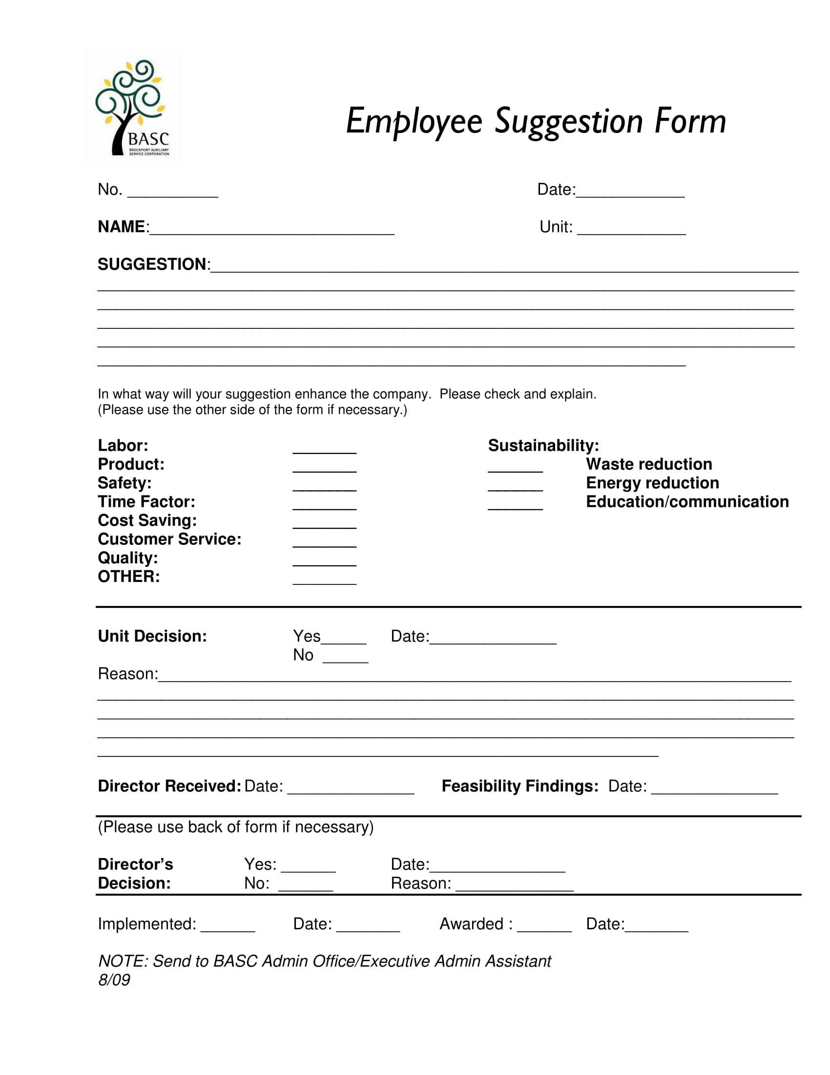 Free 14+ Employee Suggestion Forms In Ms Word | Excel | Pdf For Word Employee Suggestion Form Template