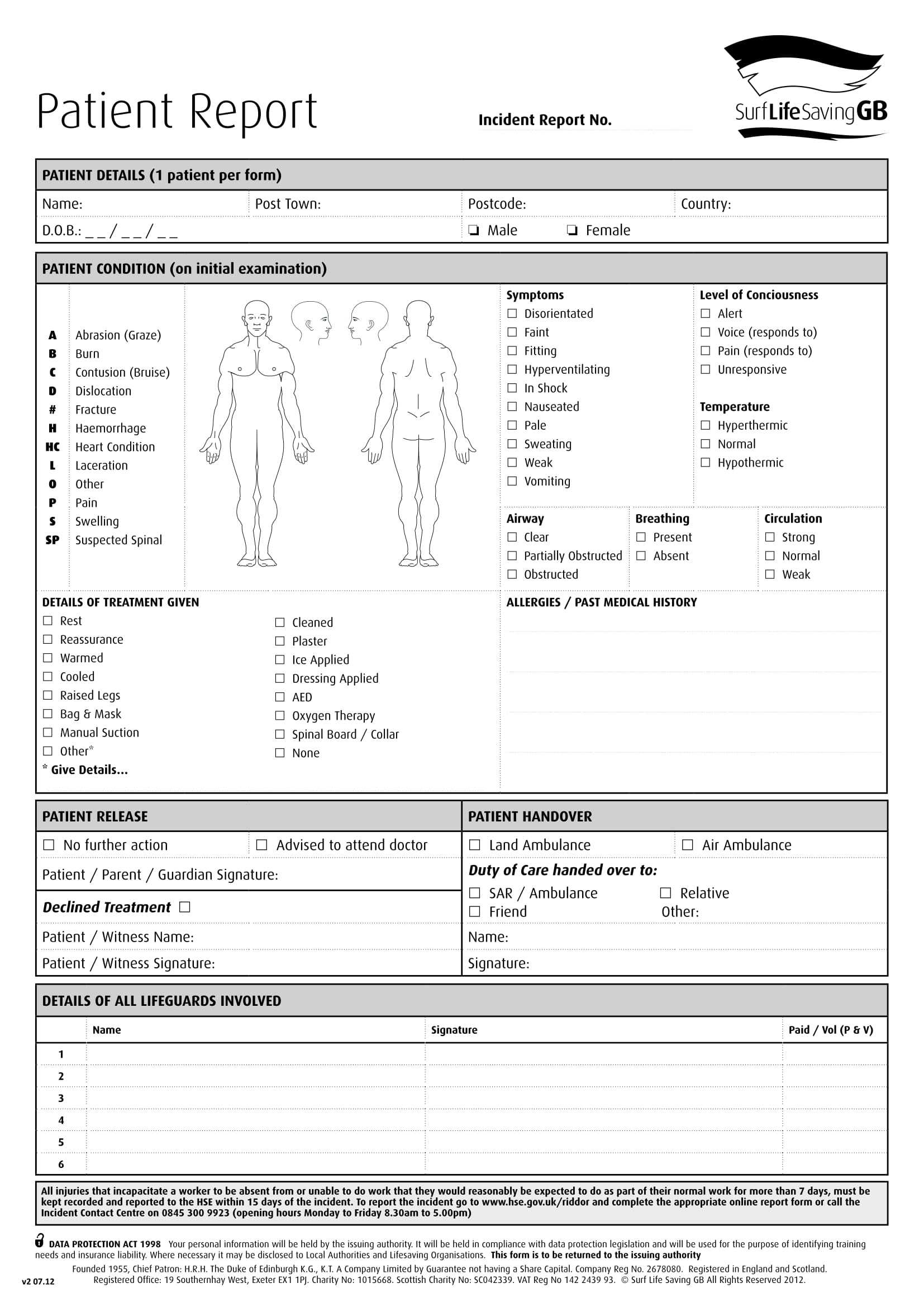 Free 14+ Patient Report Forms In Pdf | Ms Word Inside Accident Report Form Template Uk