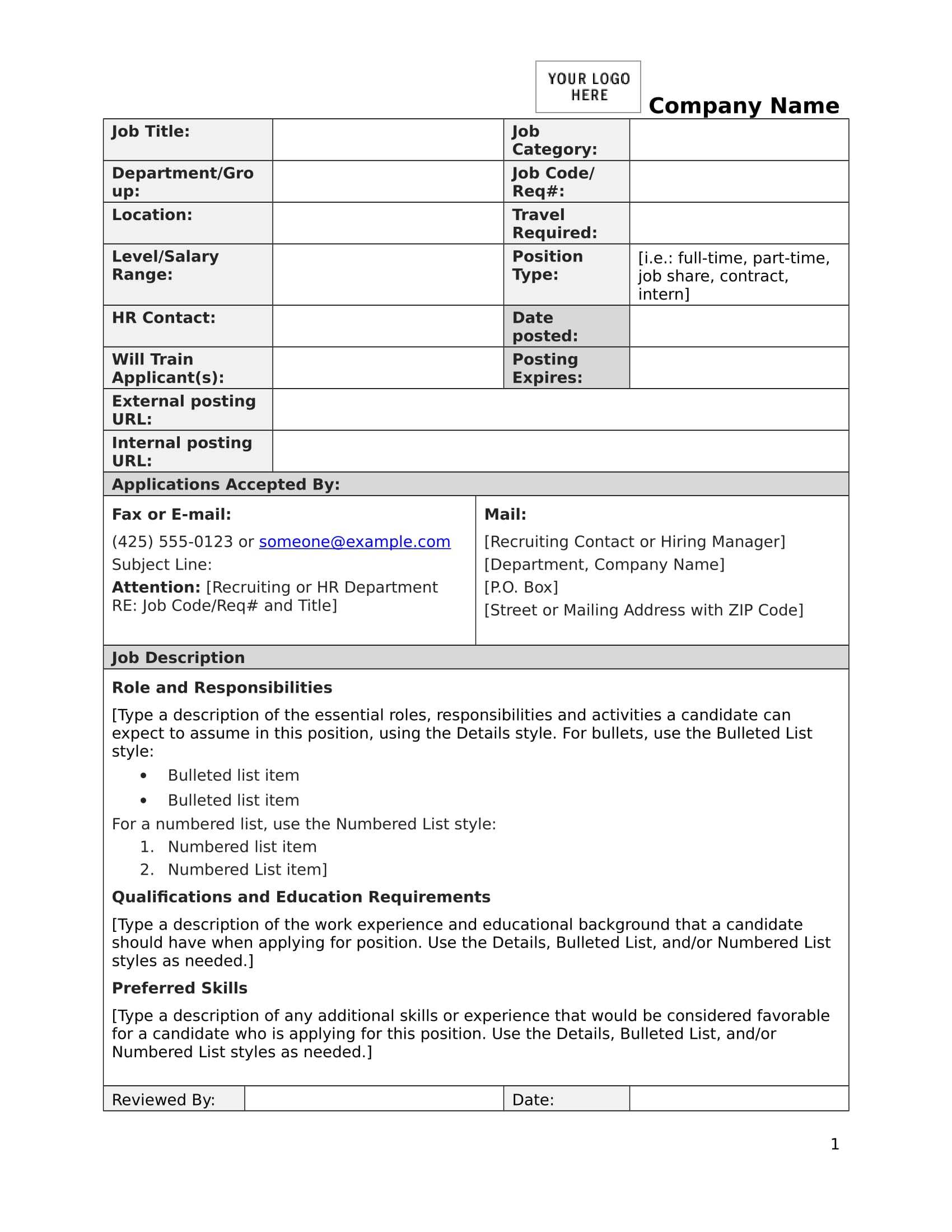 Free 15+ Job Description Forms In Pdf | Ms Word Pertaining To Job Descriptions Template Word