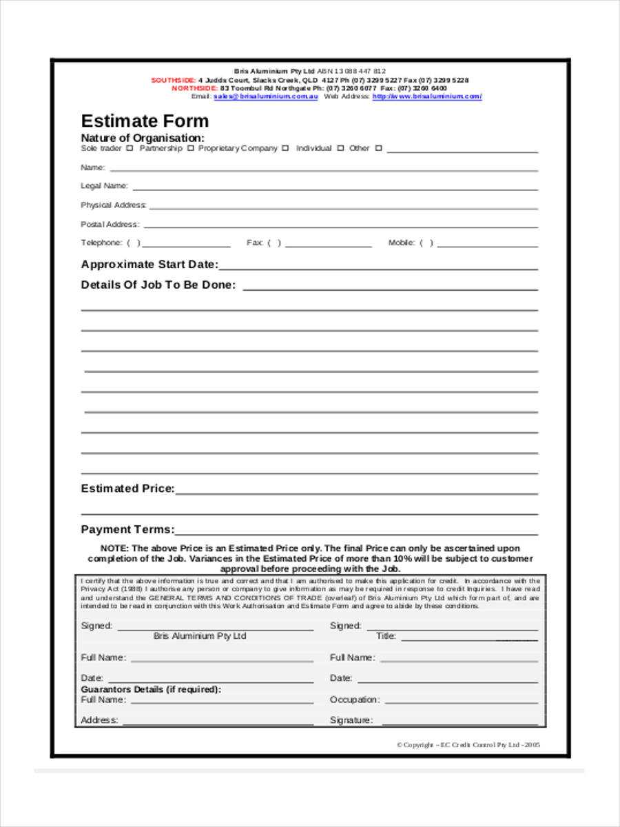 Free 38+ Sample Estimate Forms In Pdf | Ms Word With Regard To Blank Estimate Form Template