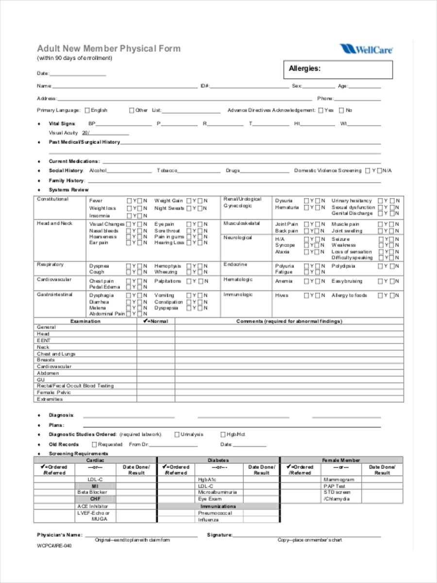 Free 5+ Adult Physical Forms In Pdf | Ms Word With Regard To History And Physical Template Word