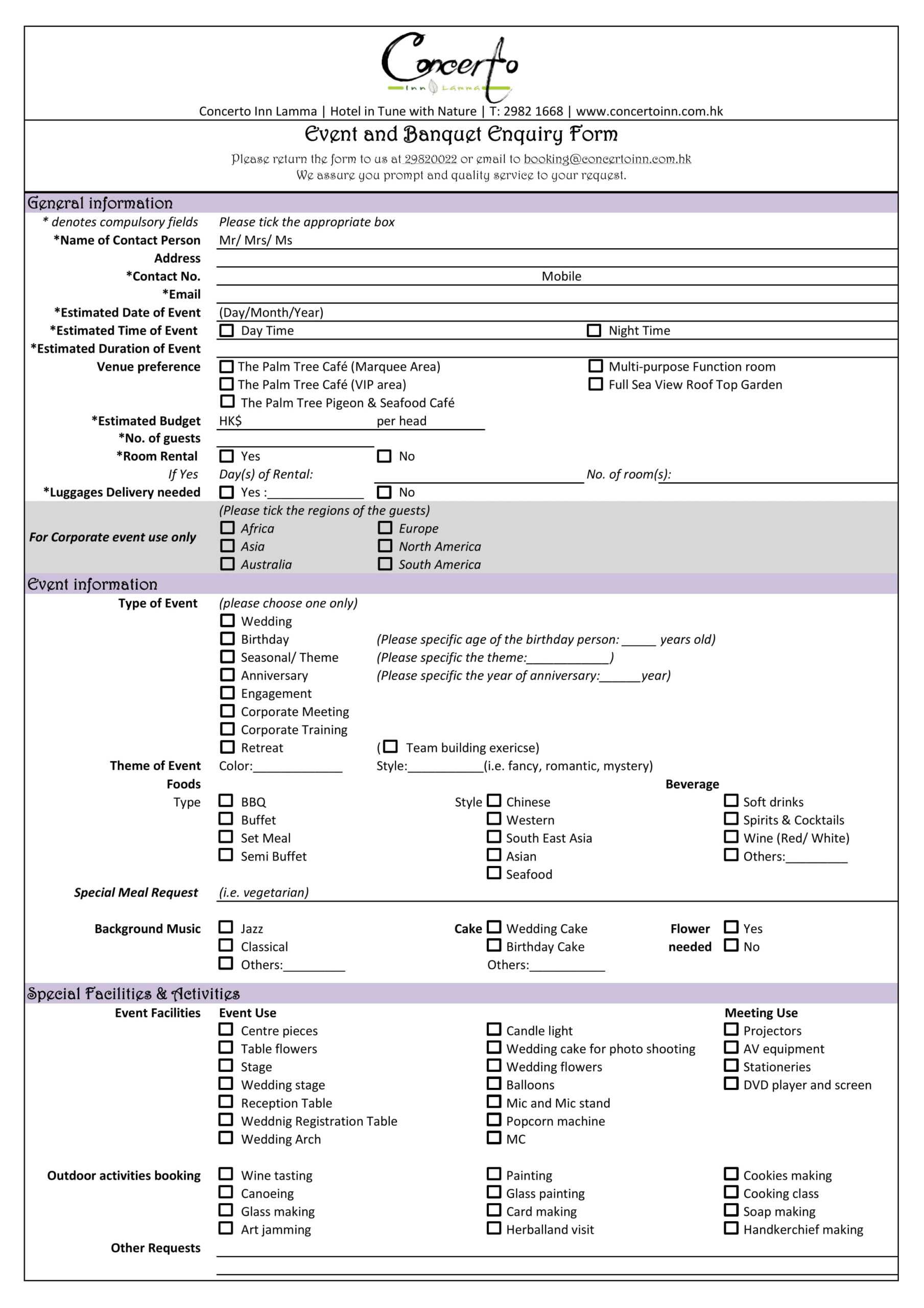 Free 5+ Restaurant Enquiry Forms In Pdf In Enquiry Form Template Word
