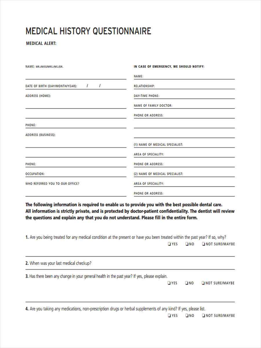 Free 6+ Medical Questionnaire Forms In Pdf | Ms Word Inside Medical History Template Word