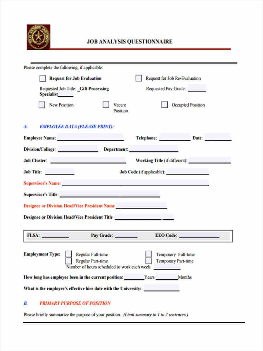 Free 8+ Job Questionnaire Forms In Pdf | Ms Word With Questionnaire Design Template Word