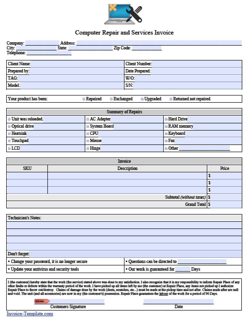 Free Computer Repair Service Invoice Template | Pdf | Word In Computer Maintenance Report Template
