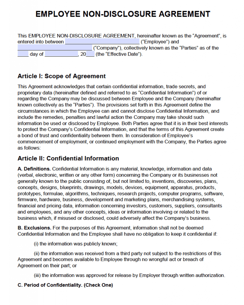 Free Employee Non Disclosure Agreement (Nda) | Pdf | Word Within Nda Template Word Document