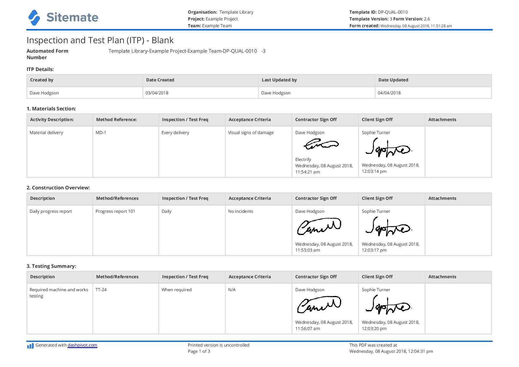 Free Inspection And Test Plan Template (Better Than Excel For Software Test Plan Template Word