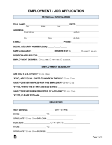 Free Job Application Form - Standard Template - Word | Pdf for Employment Application Template Microsoft Word
