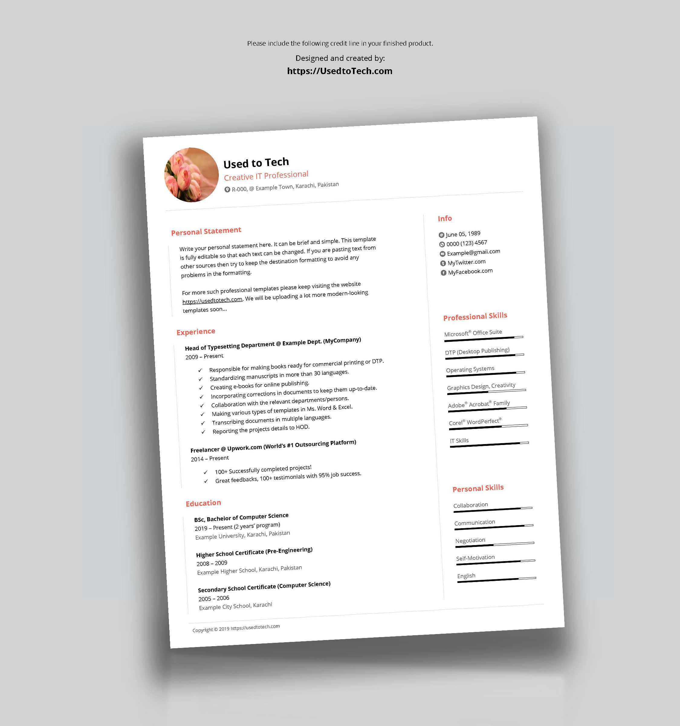 Free Minimal Cv Template In Ms Word – Used To Tech Regarding How To Make A Cv Template On Microsoft Word