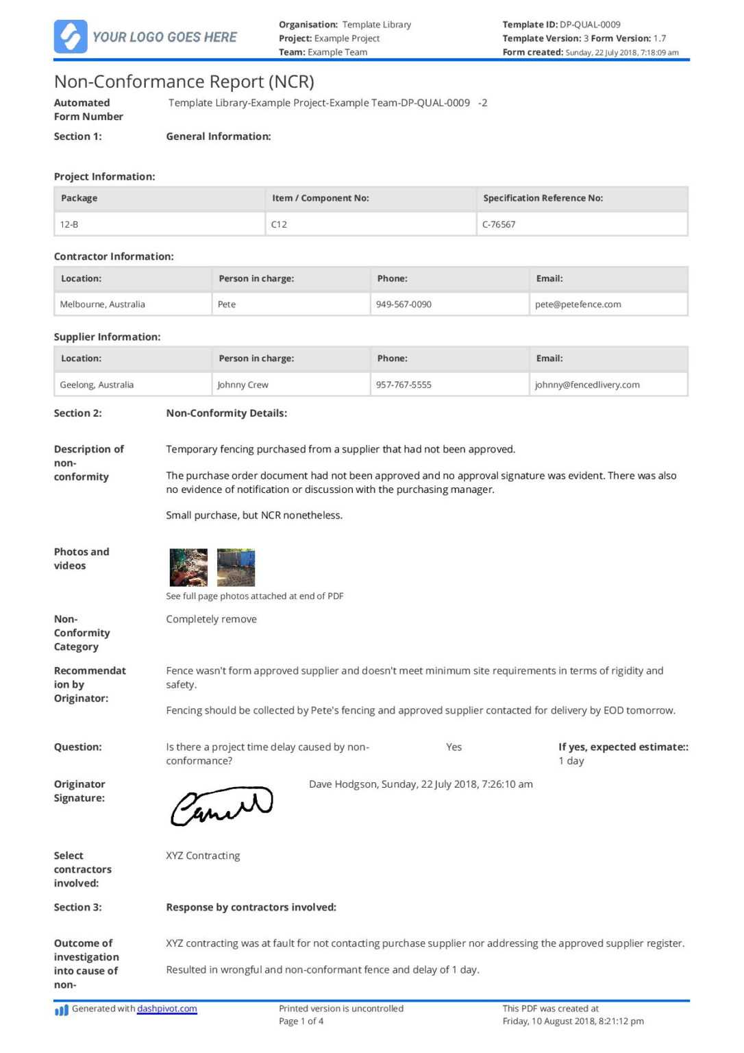 Ncr Report Template