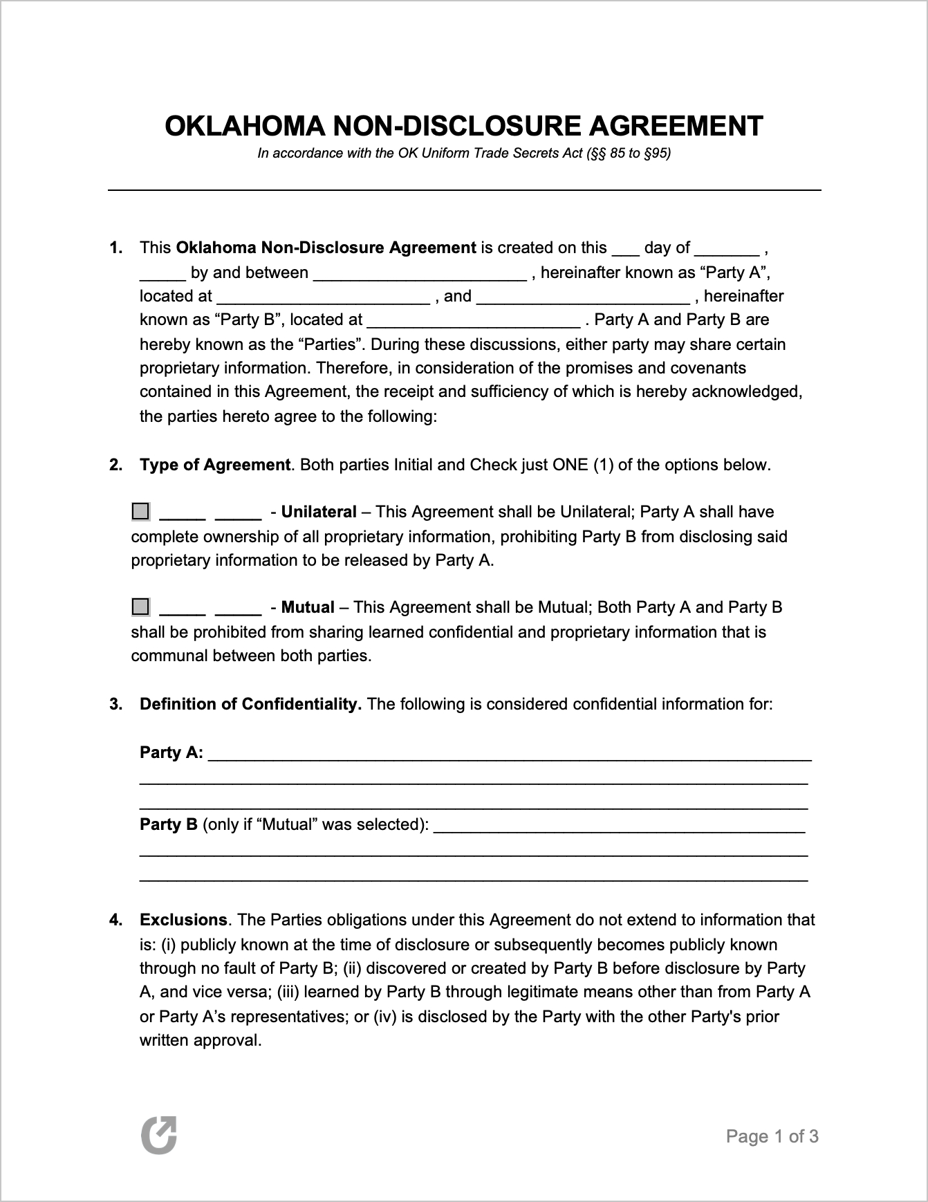 Free Oklahoma Non Disclosure Agreement (Nda) Template | Pdf Regarding Nda Template Word Document