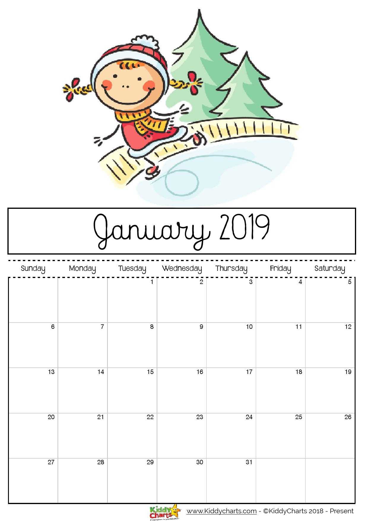 Free Printable 2019 Calendar – Print Yours Here | Kiddycharts With Regard To Blank Calendar Template For Kids