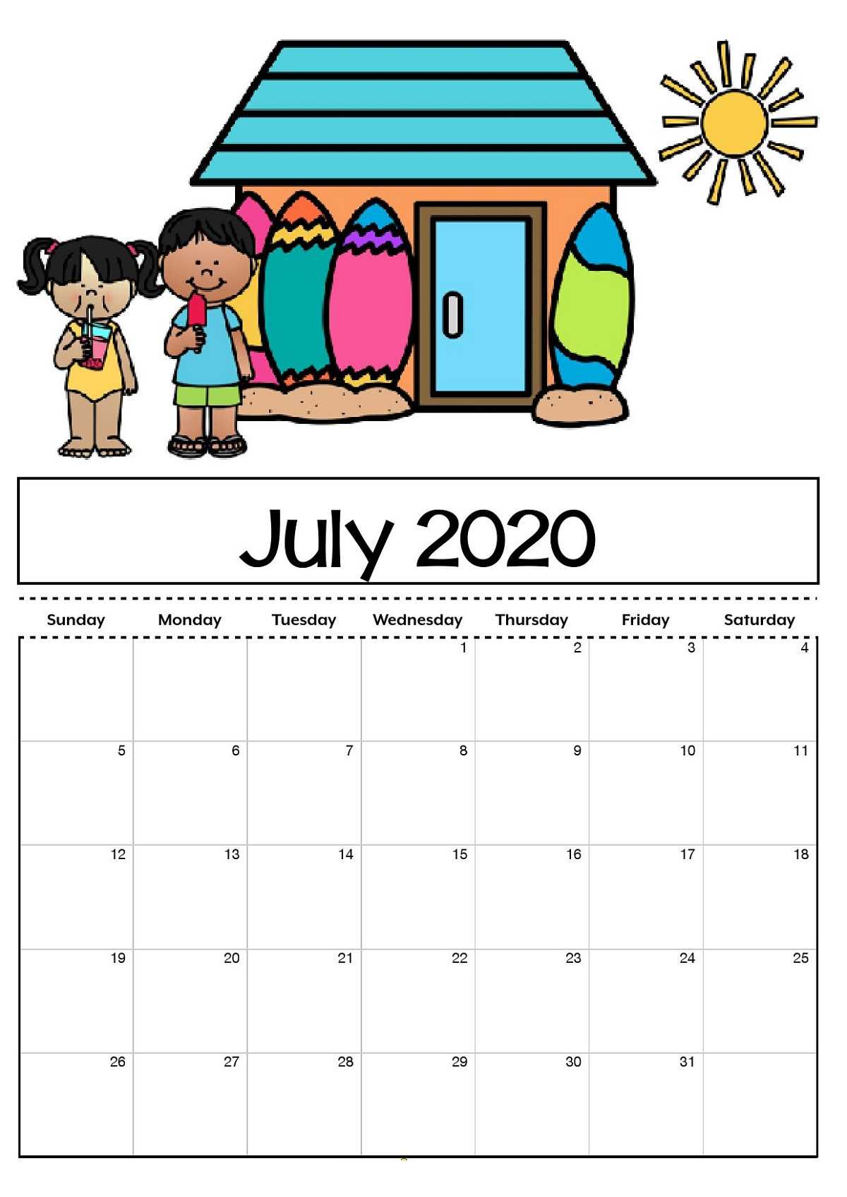 Free Printable Calendar Templates 2020 For Kids In Home Regarding Blank Calendar Template For Kids