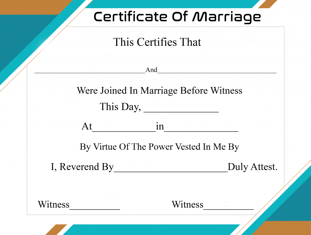 Free Printable Certificate Of Marriage Template Pertaining To Blank Marriage Certificate Template