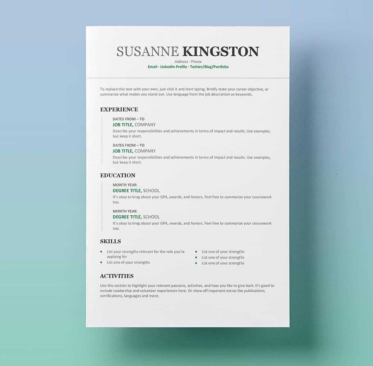 Free Resume Templates For Word - Papele.alimentacionsegura For Free Resume Template Microsoft Word