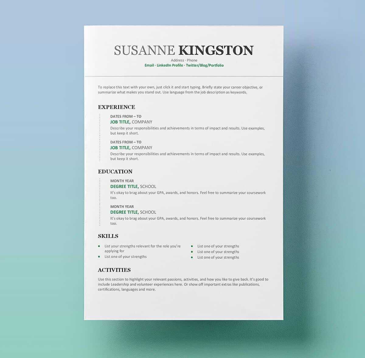 Free Resume Templates For Word – Papele.alimentacionsegura For Free Resume Template Microsoft Word