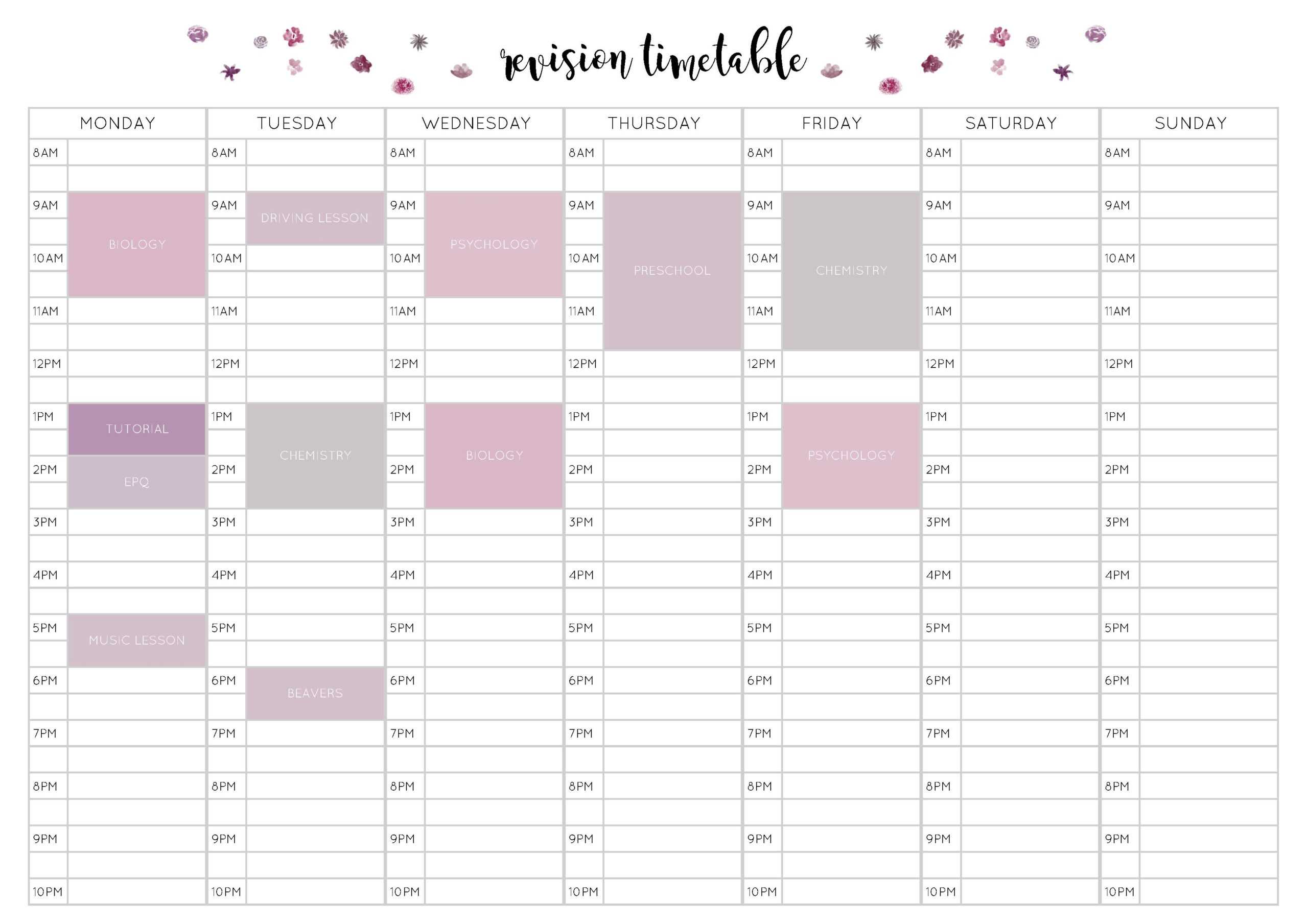 Free Revision Timetable Printable – Emily Studies With Blank Revision Timetable Template