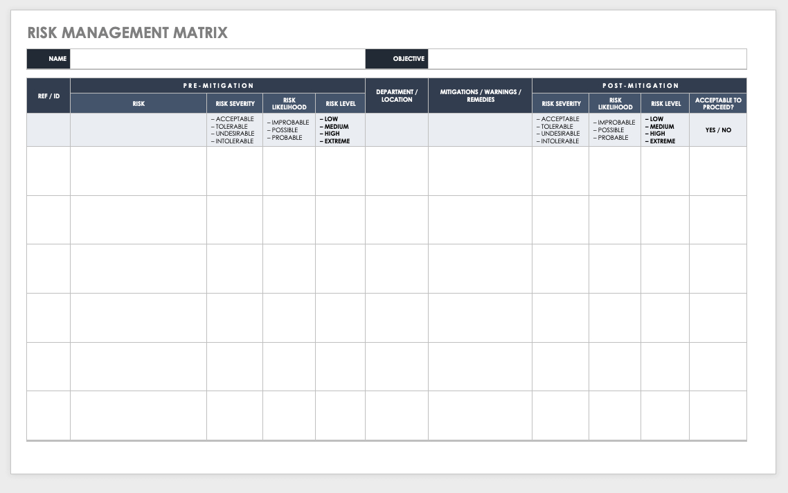 Free Risk Assessment Matrix Templates | Smartsheet In Enterprise Risk Management Report Template