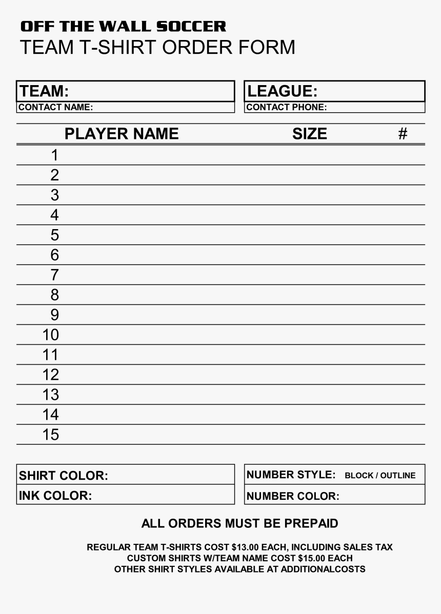 Free Soccer Team T Shirt Order Form Template Templates – T With Regard To Blank T Shirt Order Form Template