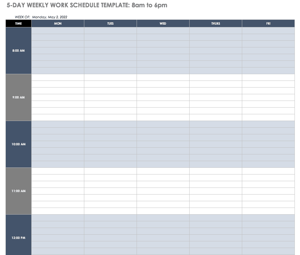 Free Work Schedule Templates For Word And Excel |Smartsheet In Blank Monthly Work Schedule Template