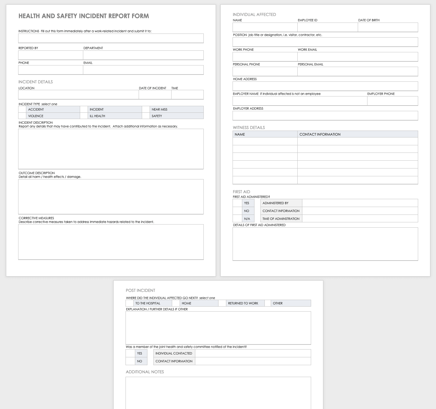Free Workplace Accident Report Templates | Smartsheet In First Aid Incident Report Form Template