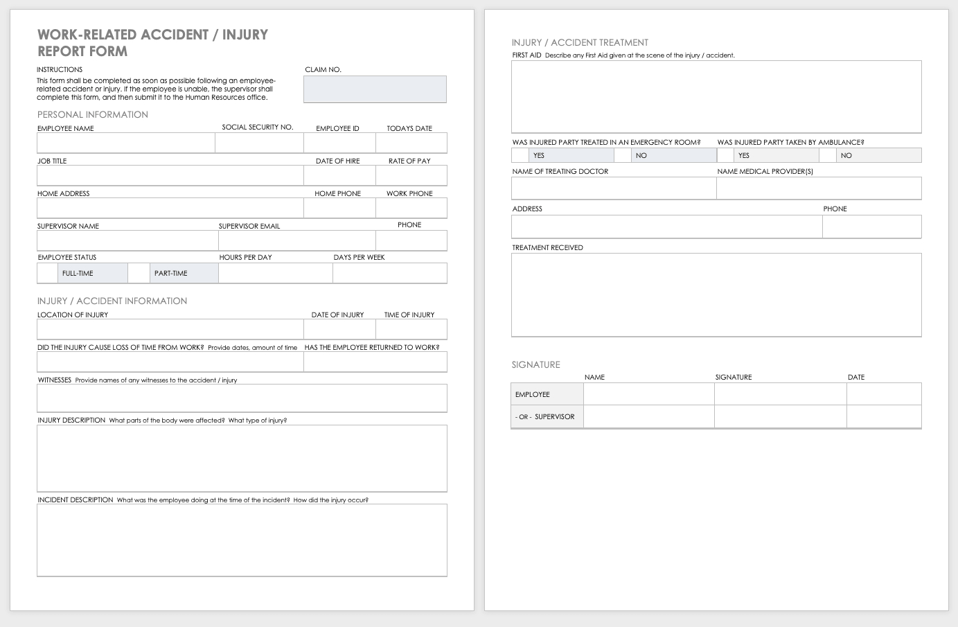 Free Workplace Accident Report Templates | Smartsheet Intended For First Aid Incident Report Form Template