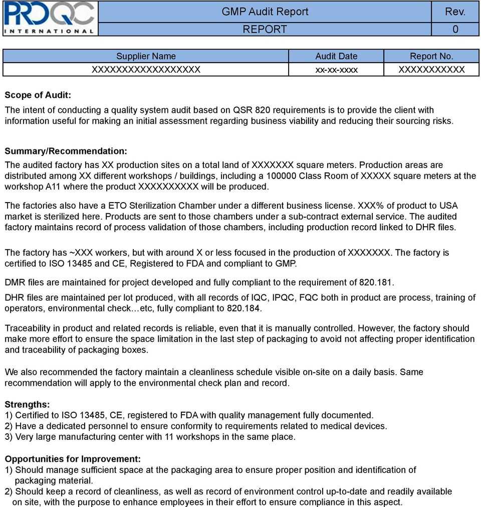 Gmp Audit Report. * Example Report * – Pdf Free Download Intended For Gmp Audit Report Template