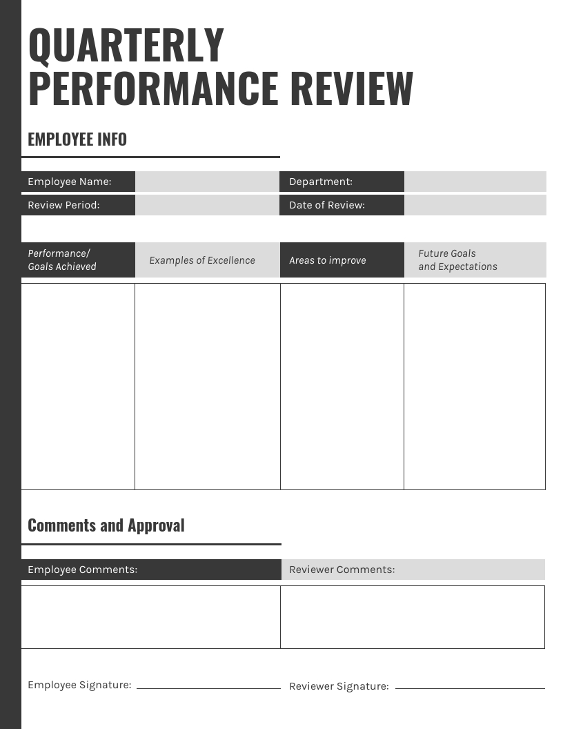 Gray Quarterly Performance Review Template Within Quarterly Status Report Template