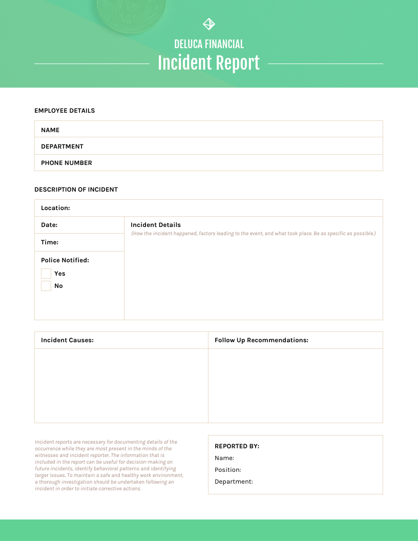 Green Incident Report Template In What Is A Report Template