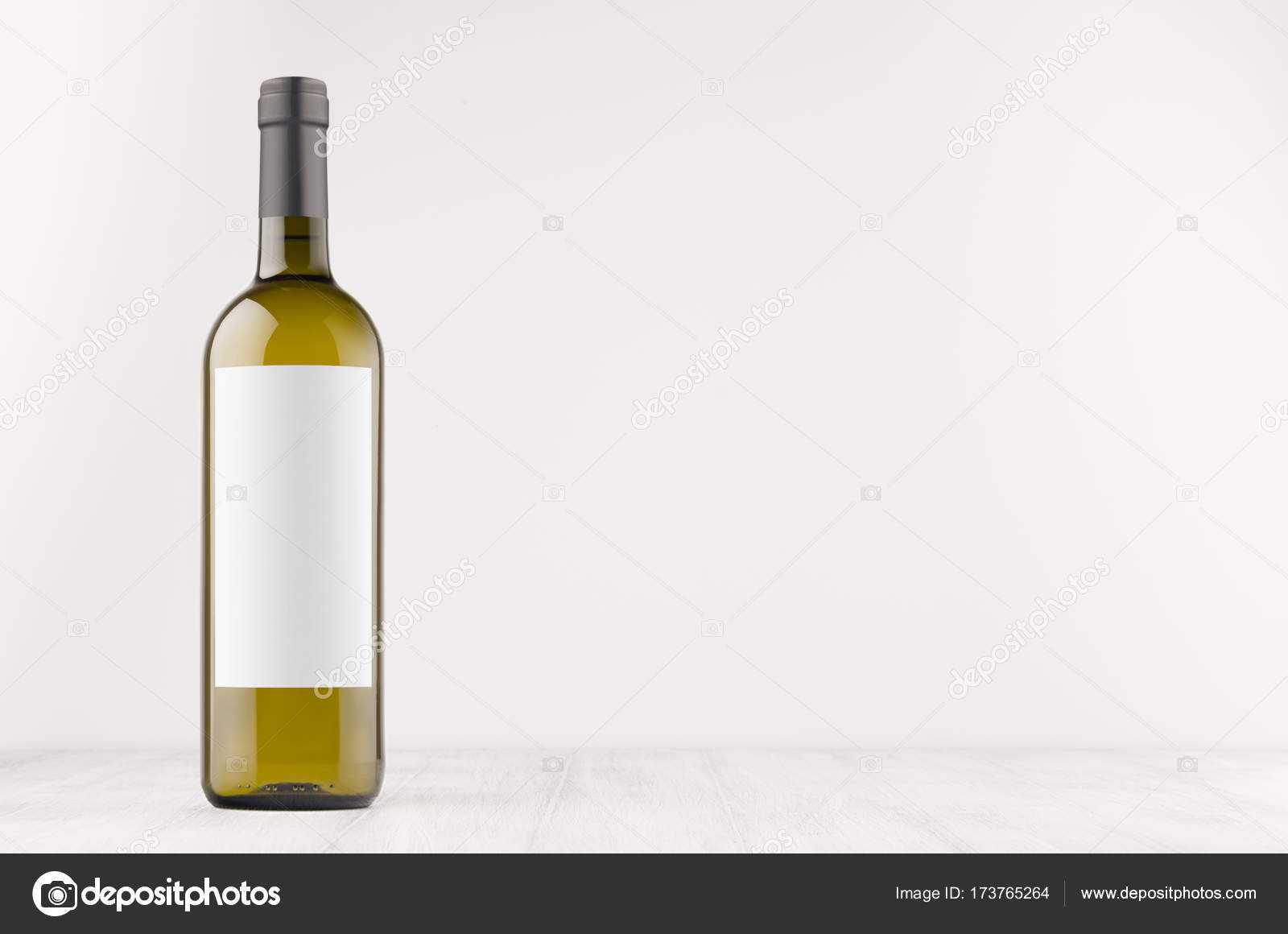 Green Wine Bottle With Blank White Label On White Wooden Inside Blank Wine Label Template