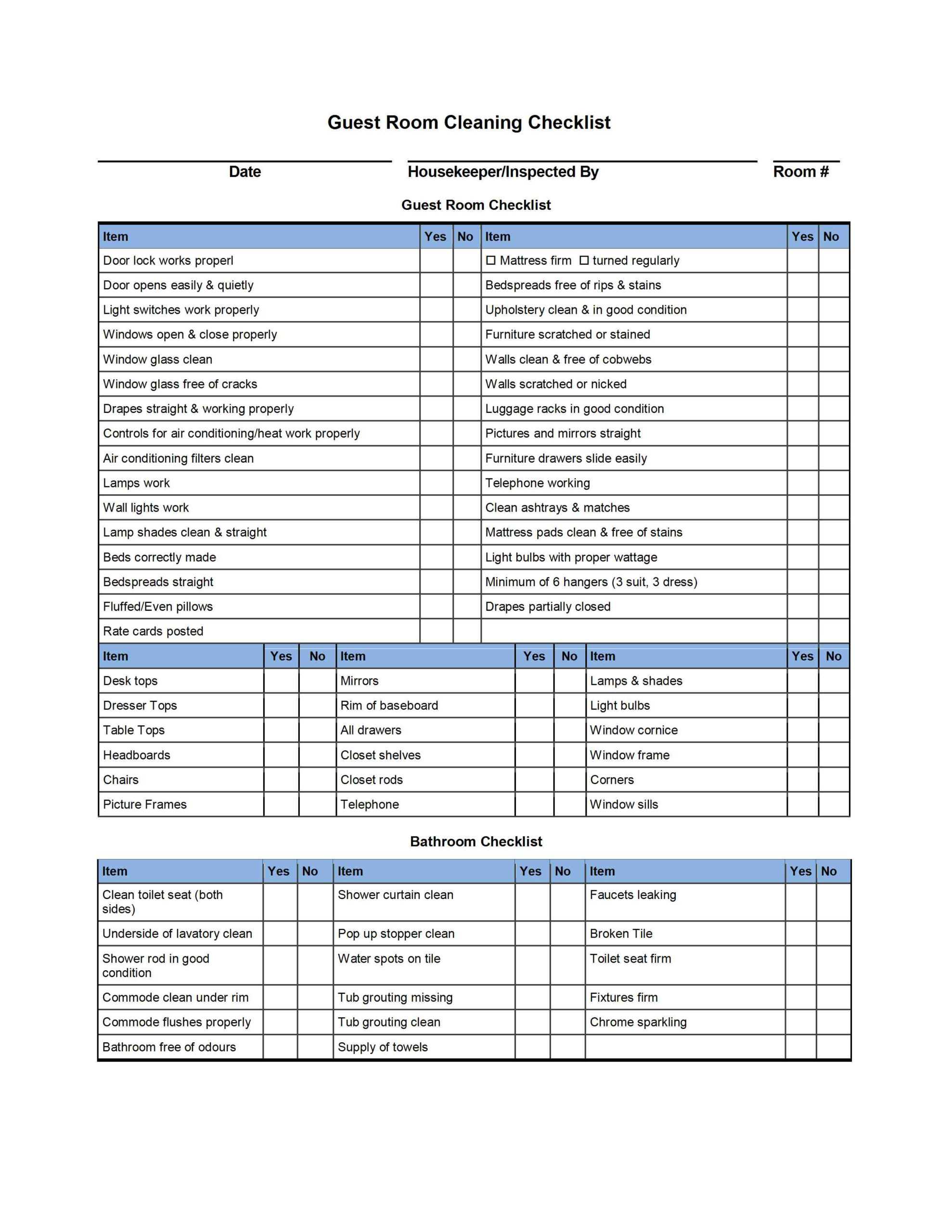 Guest Room Cleaning Checklist Template With Table Checklist Pertaining To Cleaning Report Template