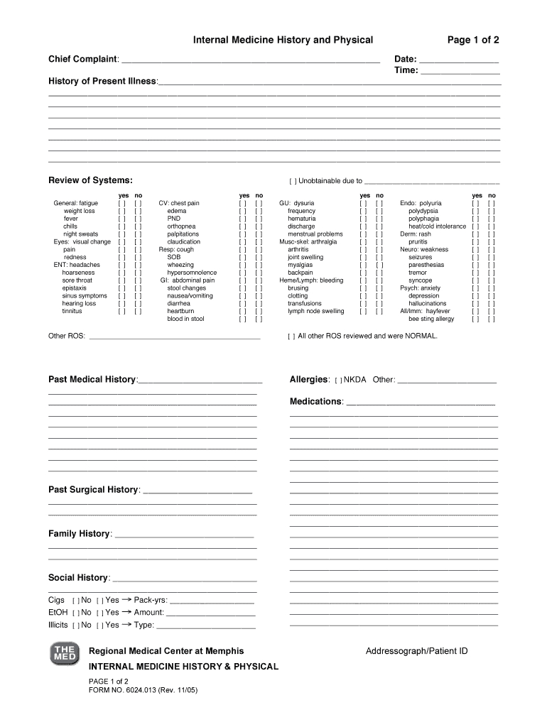 H And P Template – Fill Online, Printable, Fillable, Blank With Regard To History And Physical Template Word