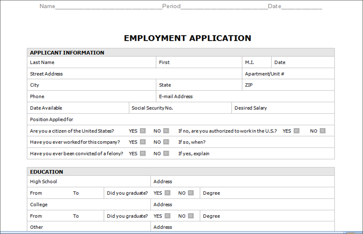 Handout – Employment Application In Employment Application Template Microsoft Word