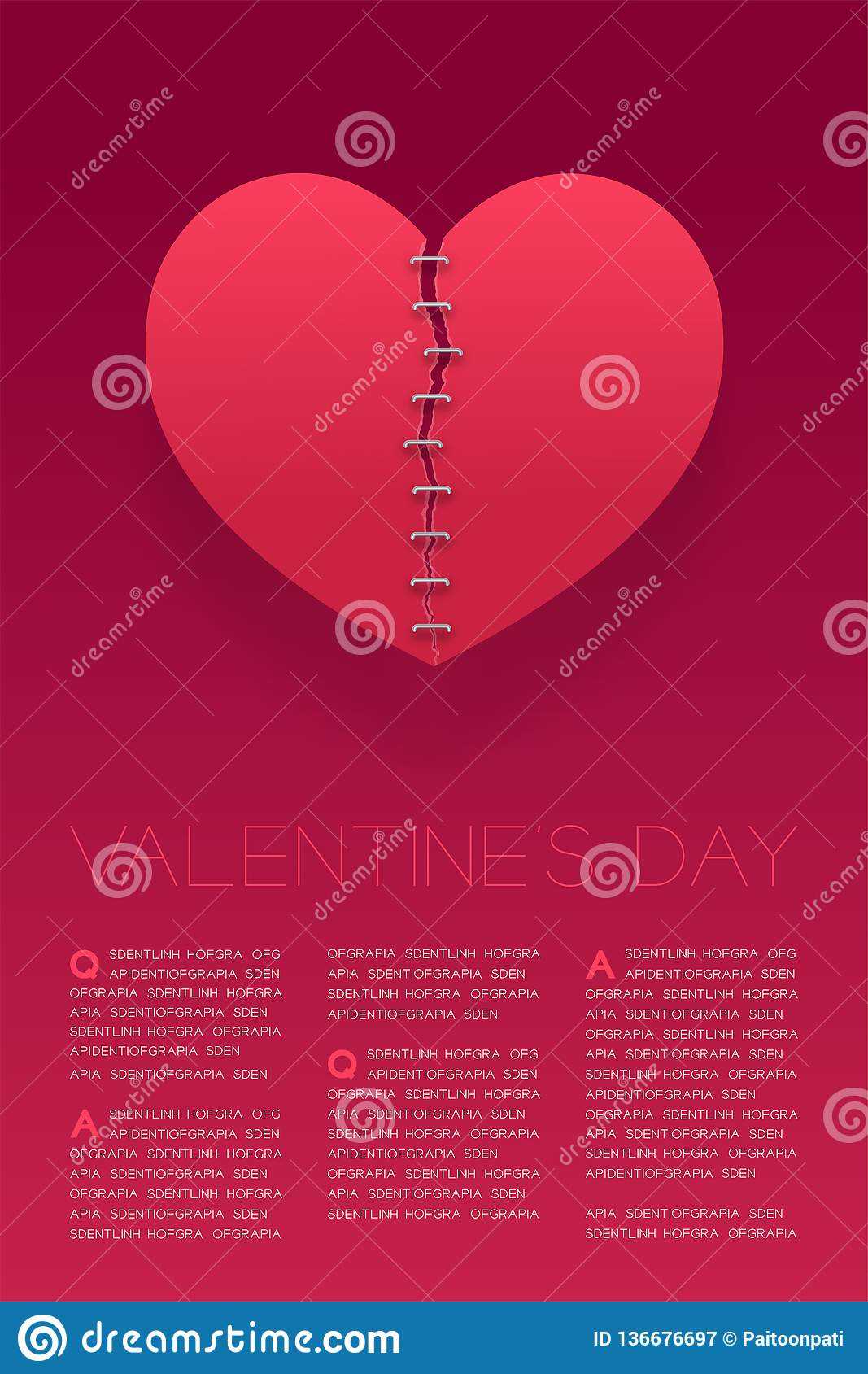 Heart Paper Tear Repairstaples, Valentine`s Day Concept With Staples Banner Template