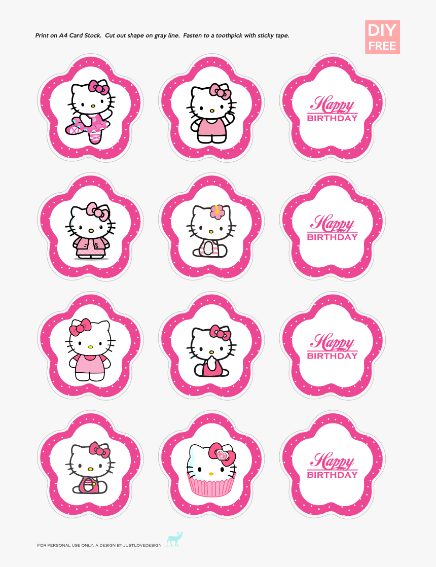 Hello Kitty Cupcake Topper Template, Hd Png Download – Kindpng With Regard To Hello Kitty Birthday Banner Template Free
