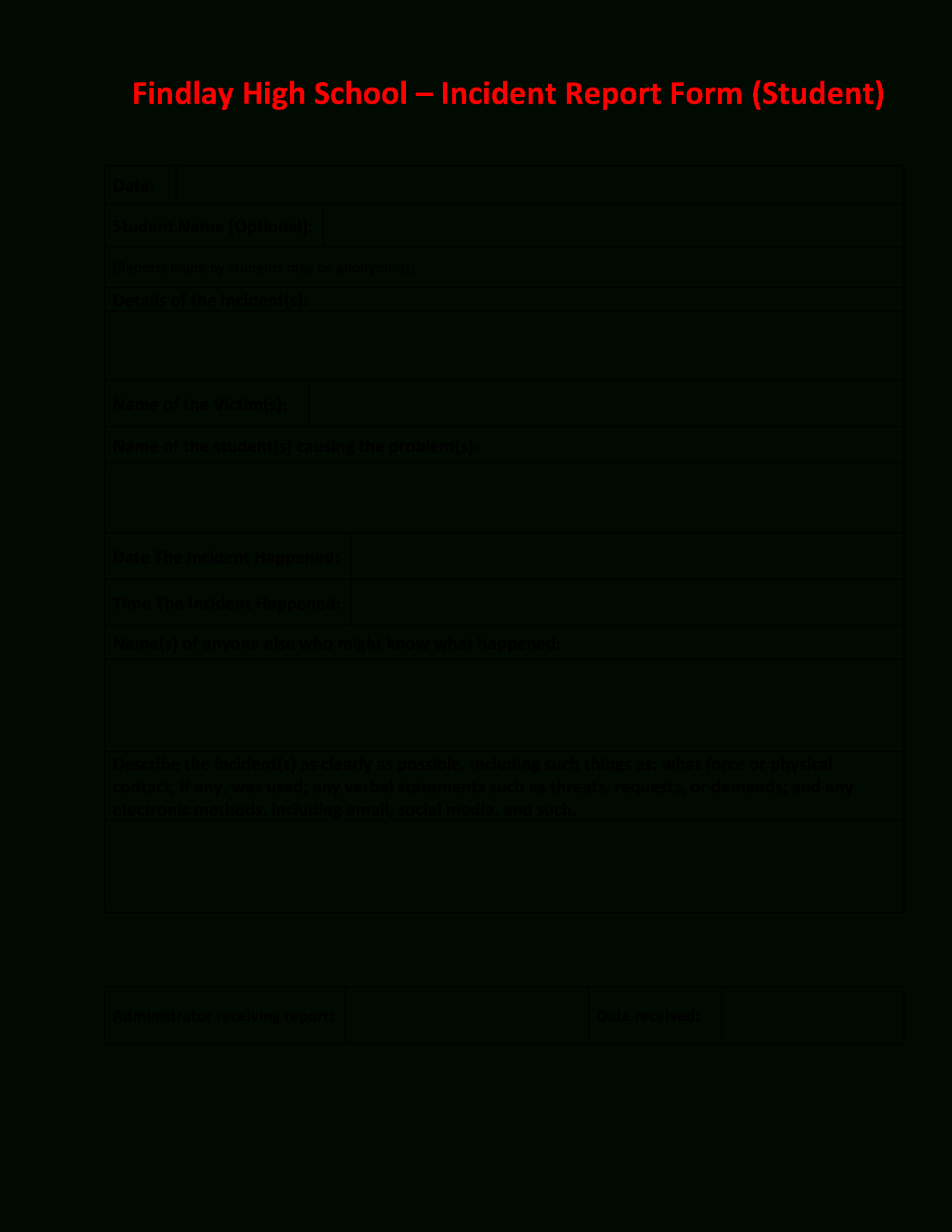 High School Incident Report | Templates At In Serious Incident Report Template